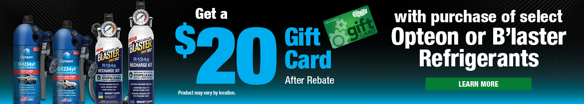 Get a $20 gift card after rebate with purchase of select Opteon or B'laster Refrigerants